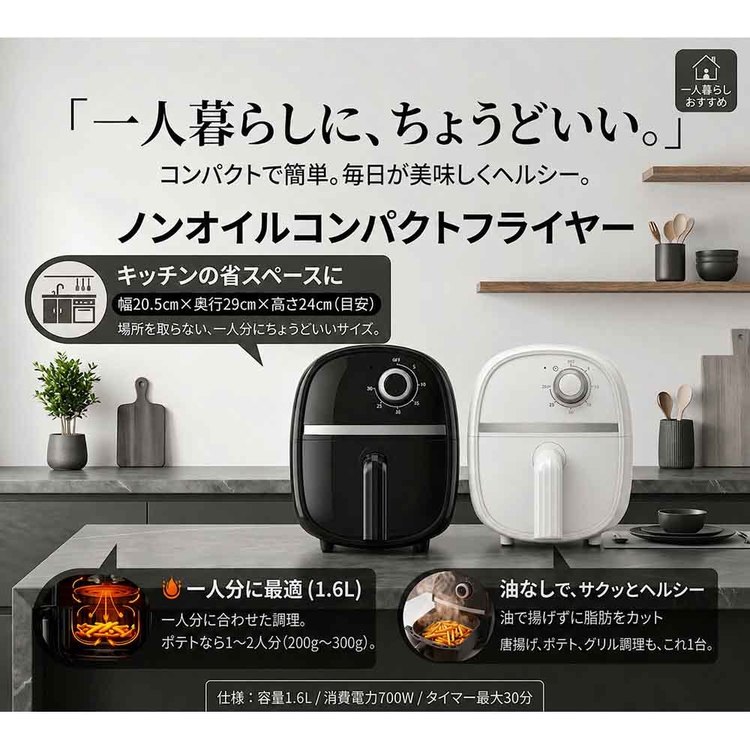ヒロコーポレーション ノンオイルコンパクトフライヤー ホワイト