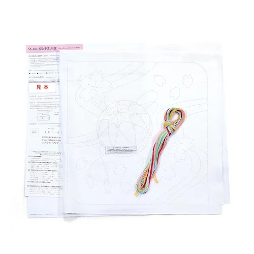 Olympus 刺し子キット 刺し子花ふきんキット SK484 桜と手まり(白)_2