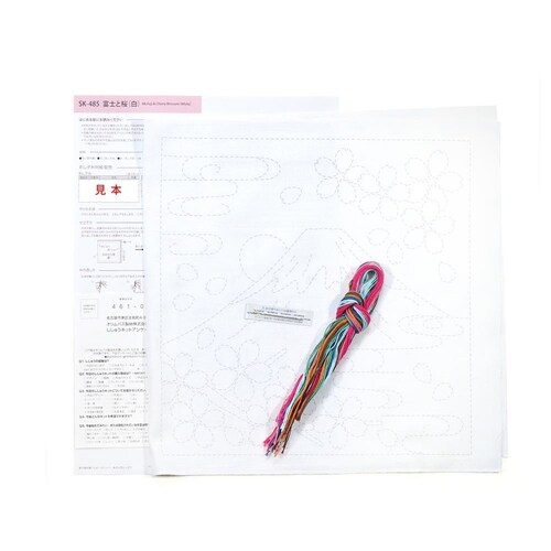 Olympus 刺し子キット 刺し子花ふきんキット SK484 桜と手まり(白)_5