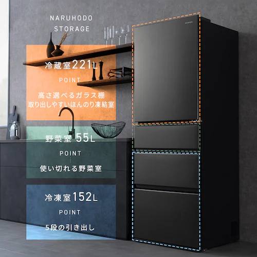 【設置無料】 冷蔵庫 428L 自動霜取り 5段冷凍室152L 大東量 奥行きスリム 幅65cm IRSN-SX43A-W シルキーホワイト【代引き不可】_3