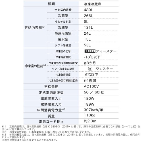 �y�ݒu�����z �①�� 489L ��������� ��e�ʗⓀ��223L �哀�� ��68.5cm IRSN-HF49A-B �u���b�N�y������s�z_15