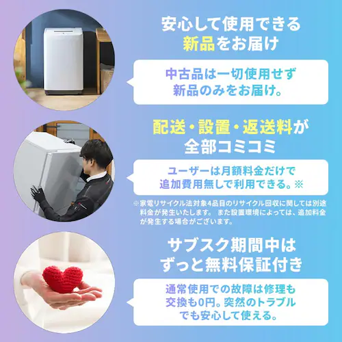 【サブスク 2年プラン】家電セット 5点 冷蔵庫133L 洗濯機5kg 単機能レンジ17L 炊飯器3合 掃除機 ホワイト ≪設置有り≫_12