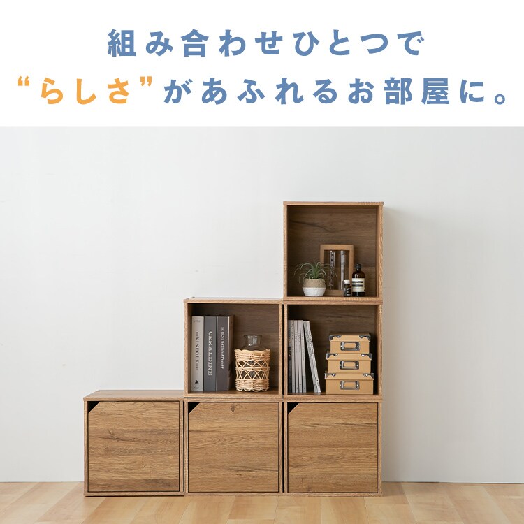 2個セット】キューブ型カラーボックス オープン＋扉タイプ QRボックス