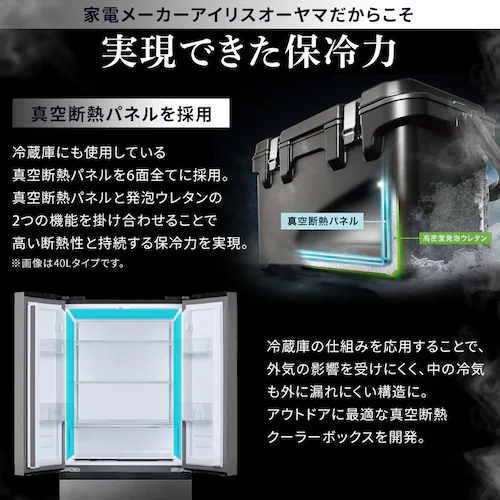 【急速凍結保冷剤付き】クーラーボックス HUGEL 60L 約22.8日保冷 キャスター付き 6面真空断熱パネル 真空断熱 VITC-60 チャコールグレー_4