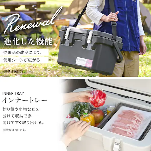 【急速凍結保冷剤付き】クーラーボックス HUGEL 60L 約22.8日保冷 キャスター付き 6面真空断熱パネル 真空断熱 VITC-60 チャコールグレー_9