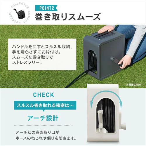 ホースリール 15m フルカバー コンパクト 軽量 水流切り替え4種 2wayタイプ FCH-15MP ホワイト【2年保証付き】_6