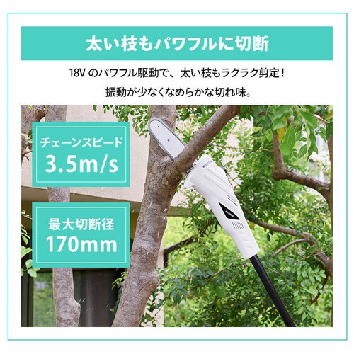 高枝バサミ 剪定 ポールチェーンソー 18V 充電式 バッテリー付き