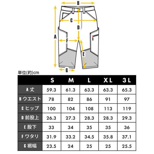ギアハーフカーゴパンツ FC22112-IN3L インディゴ 3Lサイズ H100305