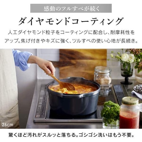 鍋 無加水鍋 20cm IH/ガス火対応 COTOCO MKSN-S20 チャコールグレー