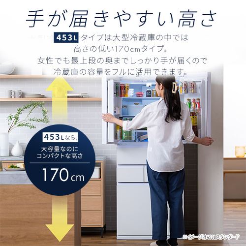 【終了間近・送料込】冷蔵庫 85L 調節脚付き 設置無料】 冷蔵庫 453L 自動霜取り 大容量冷凍室132L フレンチドア 幅