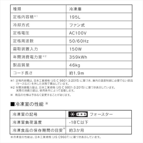 設置無料】 冷凍庫 195L 省エネ 自動霜取り IUSN-20A-W【代引き不可