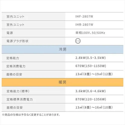 エアコン 10畳 節電 アプリ操作 Wi-Fi 2.8kw 100V対応 IHF-2807W_20