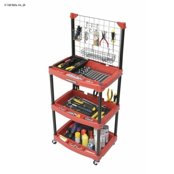 収納ワゴン ハードツールワゴン メッシュパネル付 HDW-3M レッド 