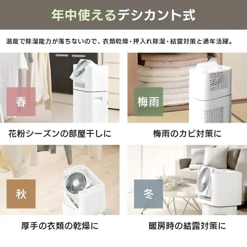 【訳あり】サーキュレーター衣類乾燥除湿機 デシカント式 13畳 5L 静音 1台3役 ホワイト/天面グレー_12