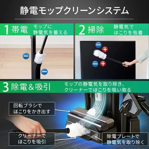 【訳あり】掃除機 コードレス サイクロン 自走式 軽量 モップ付 置くだけで充電 ブラック_15