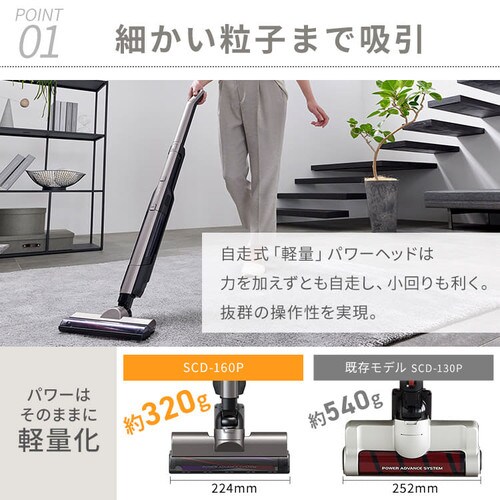 掃除機 コードレス サイクロン 自走式 置くだけで充電 2way SCD-160P-C