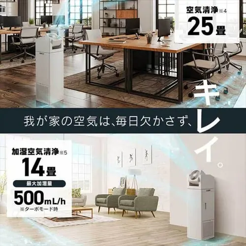 空気清浄機 25畳 加湿空気清浄機 14畳 サーキュレーター付き ほこりセンサー タンク容量 2.7L 首振り 切タイマー CHA-A55-C アイボリー_4