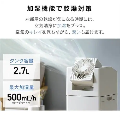 空気清浄機 25畳 加湿空気清浄機 14畳 サーキュレーター付き ほこりセンサー タンク容量 2.7L 首振り 切タイマー CHA-A55-C アイボリー_8