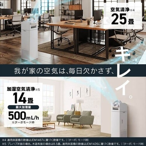 空気清浄機 25畳 サーキュレーター付 加湿 イオンモード KCHA-A55-W