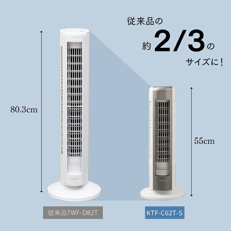 タワーファン 扇風機 ミニ 静音 左右首振り 上下ルーバー KTF-C62TS