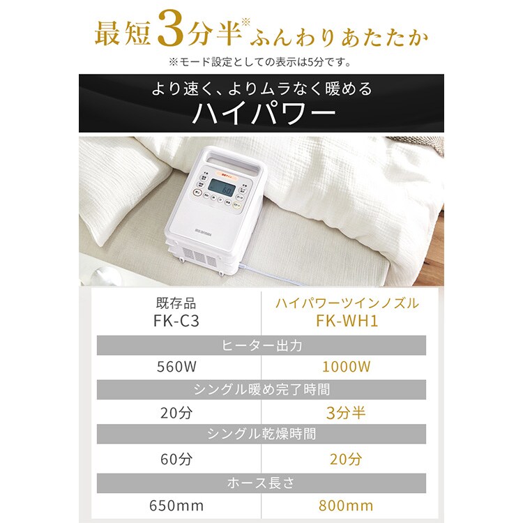 ふとん乾燥機 ハイパワー ツインノズル FK-WH1 ホワイト【前払い不可