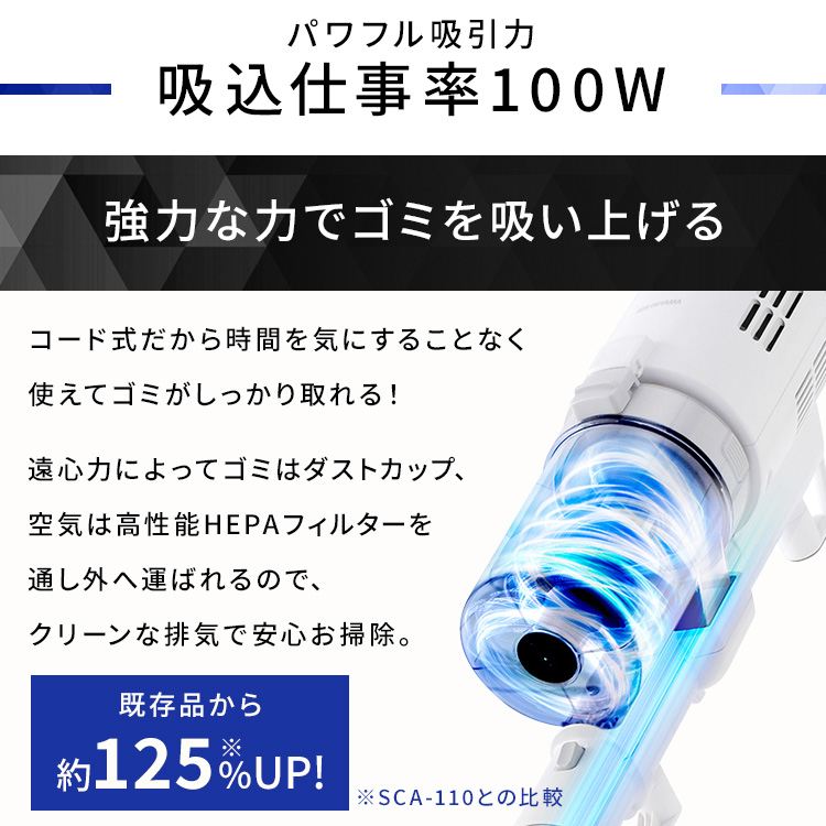 掃除機 コード式 サイクロン SCA-113-W ホワイト 215097 │アイリス