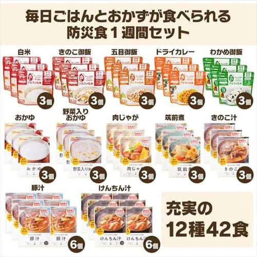 【5年保存の非常食 7日分セット】防災食 ごはんおかず 12種42食セット_3