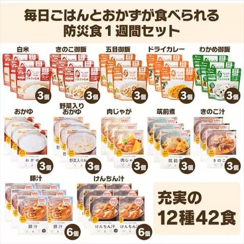 5年保存の非常食 7日分セット】防災食 ごはんおかず 12種42食セット