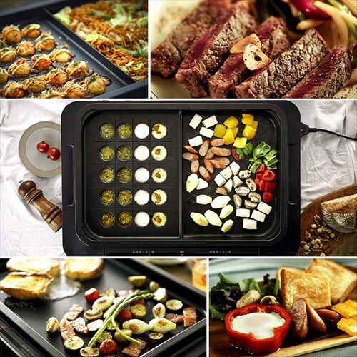 【訳あり】ホットプレート 左右温調 2枚 ブラック (平面/たこ焼き 20穴+平面)_2