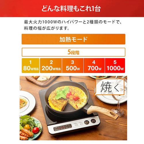 IHコンロ 1口 1000W IHK-T36-W ホワイト_7