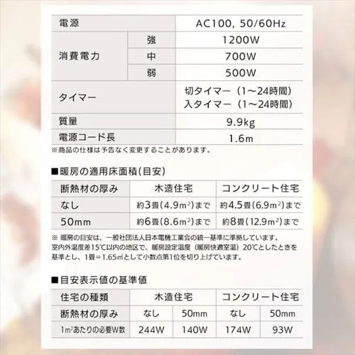 ウェーブ型オイルヒーター マイコン式 24h入切タイマー付 ブラック KIWHD-1210M-B_20