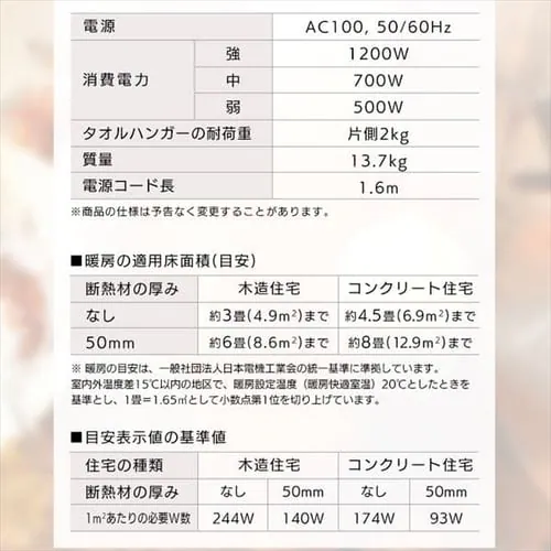 【訳あり】ウェーブ型オイルヒーター メカ式 タオルハンガー付 ホワイト IWHH-1212D-W_20
