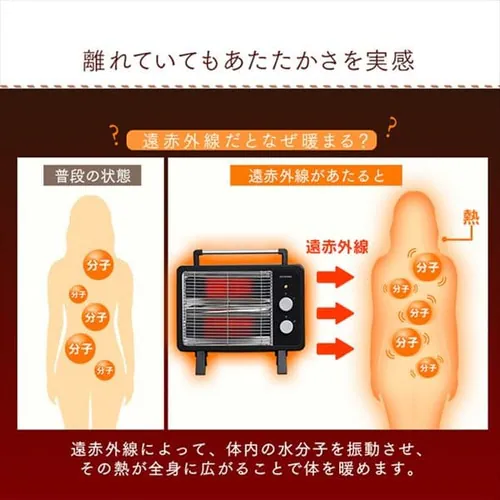 電気ストーブ 遠赤外線 コンパクト ブラックコート 2段階調節 KIEHDB-800 ブラック_6