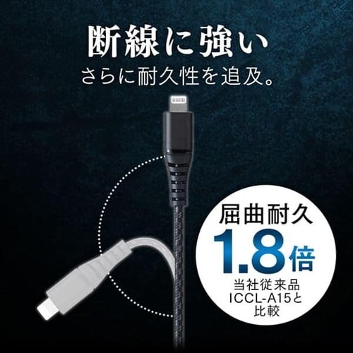 【メール便】高耐久USB-C to Lightningケーブル 1.5m ICCL-C15-B ブラック【代引き不可】_2