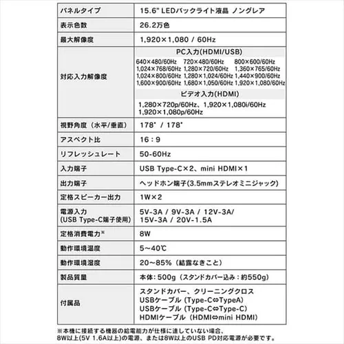 【訳あり】ポータブルモニター 15.6インチ スタンドカバー付き LUCA ILD-A16262KS-B_18