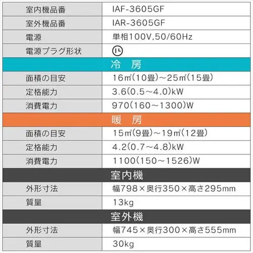 エアコン 12畳 節電 内部清潔 空気清浄 3.6kw 100V対応 IAF-3605GF_21