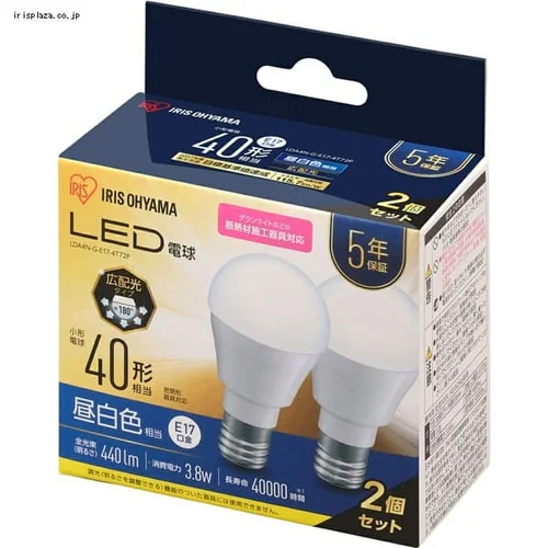 【2個セット】LED電球 E17口金 広配光タイプ 40W形相当 昼白色 密閉形器具対応 断熱材施工器具対応 LDA4N-G-E17-4T72P_21