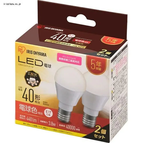 【2個セット】LED電球 E17口金 広配光タイプ 40W形相当 昼白色 密閉形器具対応 断熱材施工器具対応 LDA4N-G-E17-4T72P_24