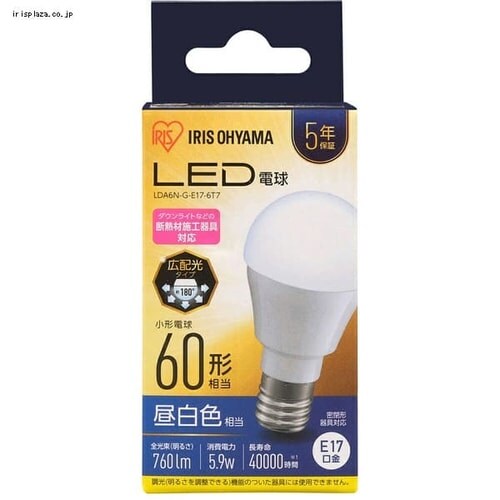 �y2�Z�b�g�zLED�d�� E17���� �L�z���^�C�v 60W�`���� �����F ���`���Ή� �f�M�ގ{�H���Ή� LDA6N-G-E17-6T72P_16