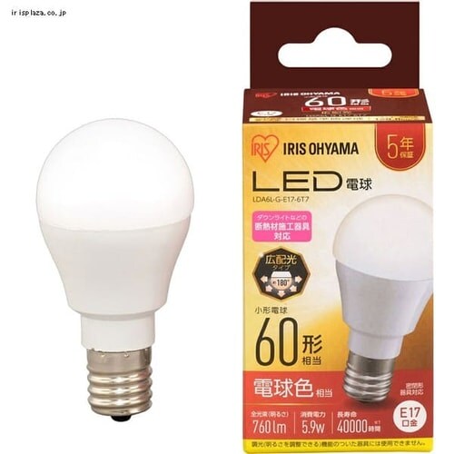 �y2�Z�b�g�zLED�d�� E17���� �L�z���^�C�v 60W�`���� �����F ���`���Ή� �f�M�ގ{�H���Ή� LDA6N-G-E17-6T72P_17