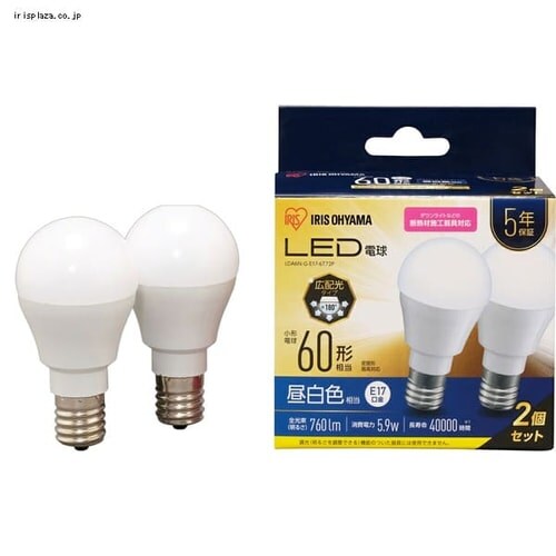 �y2�Z�b�g�zLED�d�� E17���� �L�z���^�C�v 60W�`���� �����F ���`���Ή� �f�M�ގ{�H���Ή� LDA6N-G-E17-6T72P_20