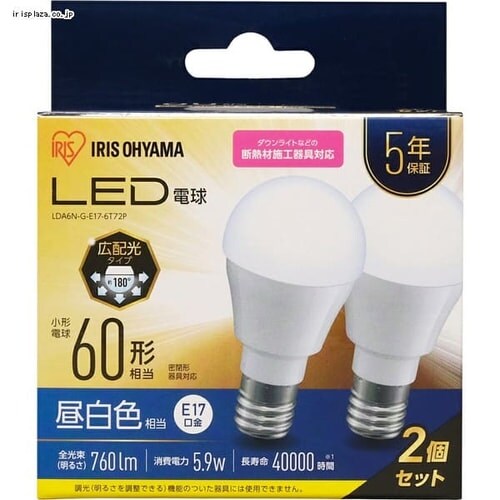 �y2�Z�b�g�zLED�d�� E17���� �L�z���^�C�v 60W�`���� �����F ���`���Ή� �f�M�ގ{�H���Ή� LDA6N-G-E17-6T72P_22