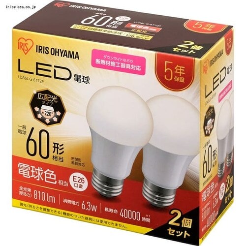 �y2�Z�b�g�zLED�d�� E26���� �L�z���^�C�v 60W�`���� �����F ���`���Ή� �f�M�ގ{�H���Ή� LDA6N-G-6T7_24