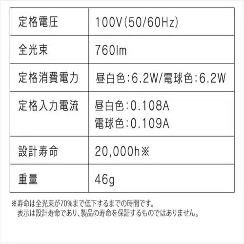 【4個セット】LED電球 E17口金 広配光タイプ 60W形相当 昼白色 密閉形器具対応 LDA6N-G-E17-6T6-E_10