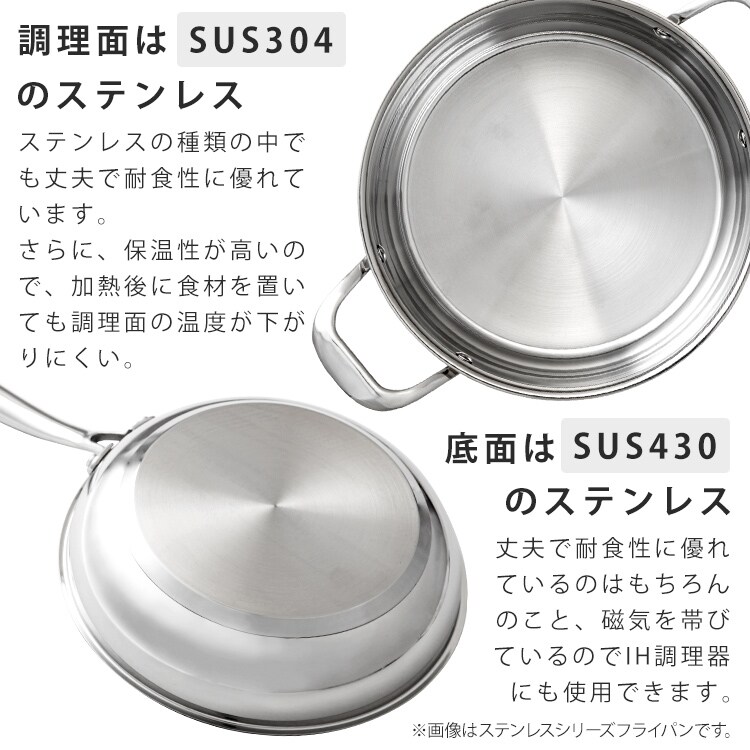 Mepal Art.1101.34 ステンレス両手鍋 24cm 鍋 両手鍋 24cm IH/ガス ステンレス SP-P24 H522699│アイリスオーヤマ