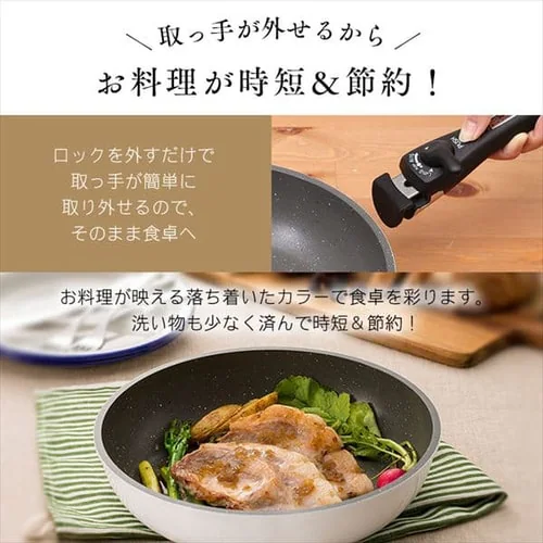 フライパン 炒めなべ 28cm IH/ガス火対応 ダイヤモンドコートパン ISN-W28 ホワイト&マーブル_7