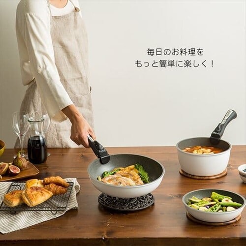 フライパン 炒めなべ 28cm IH/ガス火対応 ダイヤモンドコートパン ISN-W28 ホワイト&マーブル_12