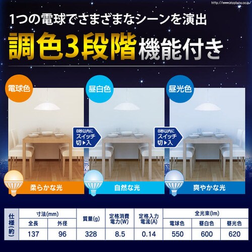 LEDボール球 調色3色切替 40W LDG9-G/T-V1_10