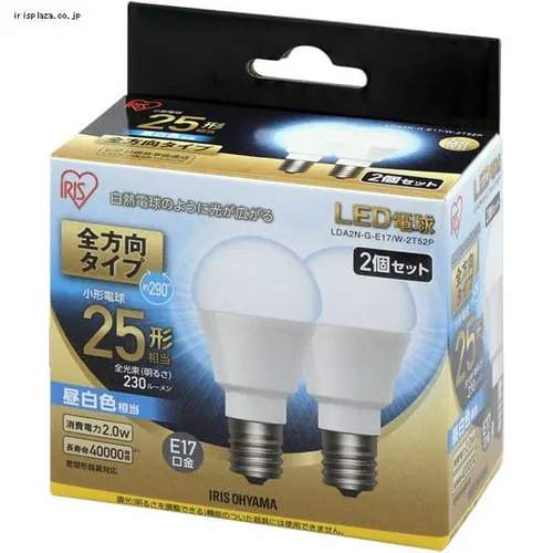 LED�d�� E17���� �S�����^�C�v 25W�`���� �d���F ���`���Ή� LDA2L-G-E17/W-2T5_11