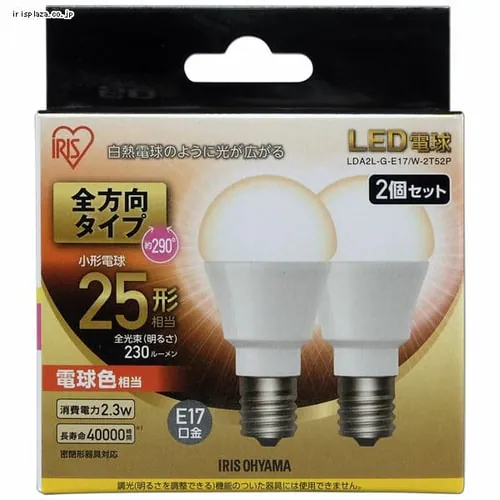 LED�d�� E17���� �S�����^�C�v 25W�`���� �d���F ���`���Ή� LDA2L-G-E17/W-2T5_15